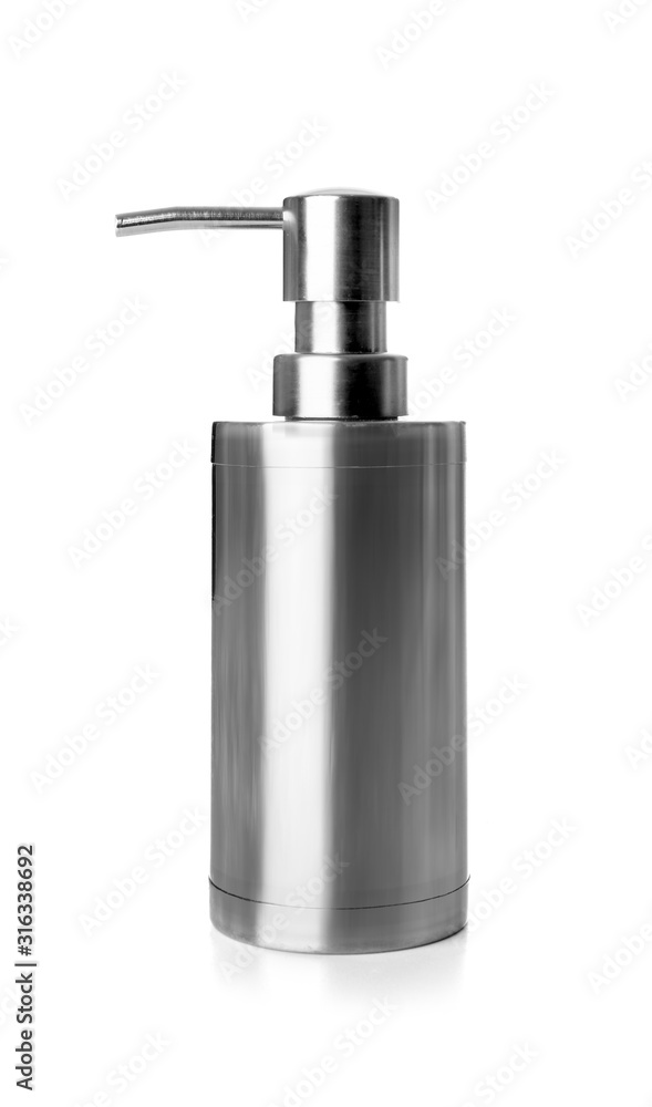 Stylish metal soap dispenser isolated on white Stylish metal soap dispenser isolated on white