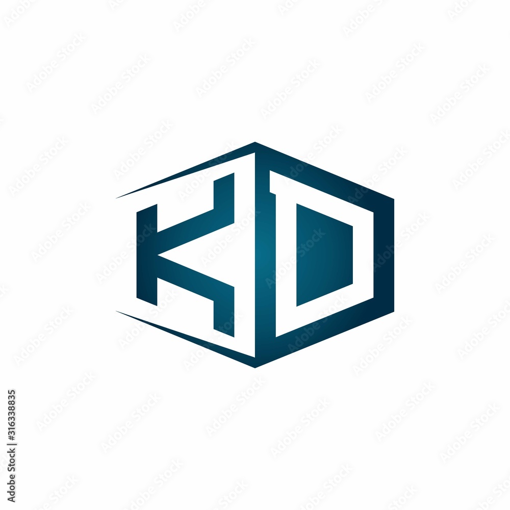 KD monogram logo with hexagon shape and negative space style ribbon design template KD monogram logo with hexagon shape and negative space style ribbon design template