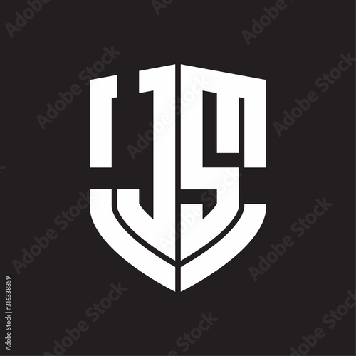 JS Logo monogram with emblem shield shape design isolated on black background