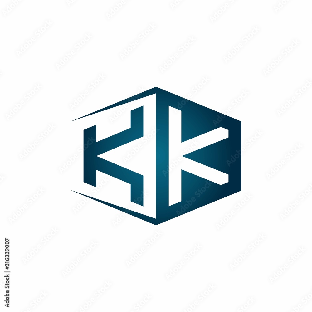 KK monogram logo with hexagon shape and negative space style ribbon design template KK monogram logo with hexagon shape and negative space style ribbon design template