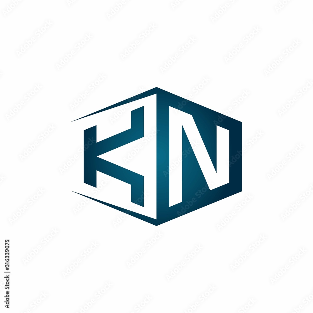 Fototapeta premium KN monogram logo with hexagon shape and negative space style ribbon design template