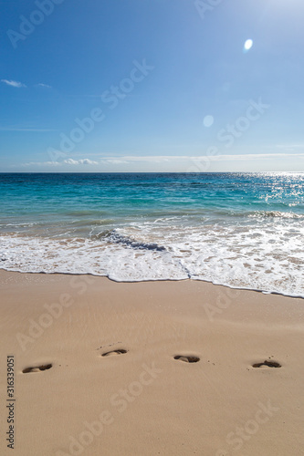 Footprints in the sand on the island of Bermuda