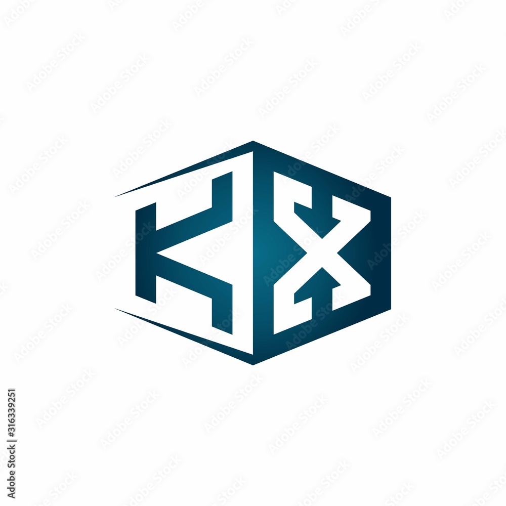 KX monogram logo with hexagon shape and negative space style ribbon design template KX monogram logo with hexagon shape and negative space style ribbon design template