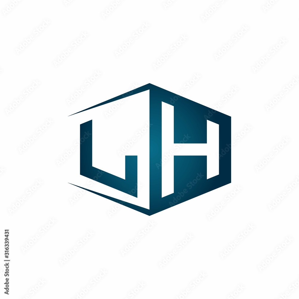 LH monogram logo with hexagon shape and negative space style ribbon design template LH monogram logo with hexagon shape and negative space style ribbon design template