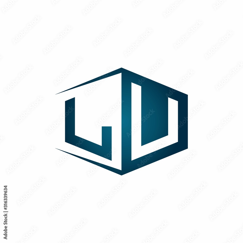 LU monogram logo with hexagon shape and negative space style ribbon design template LU monogram logo with hexagon shape and negative space style ribbon design template