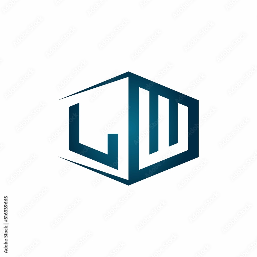 LW monogram logo with hexagon shape and negative space style ribbon design template LW monogram logo with hexagon shape and negative space style ribbon design template