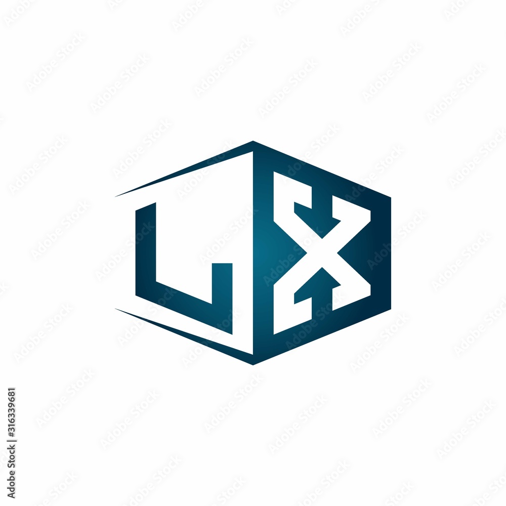 LX monogram logo with hexagon shape and negative space style ribbon ...