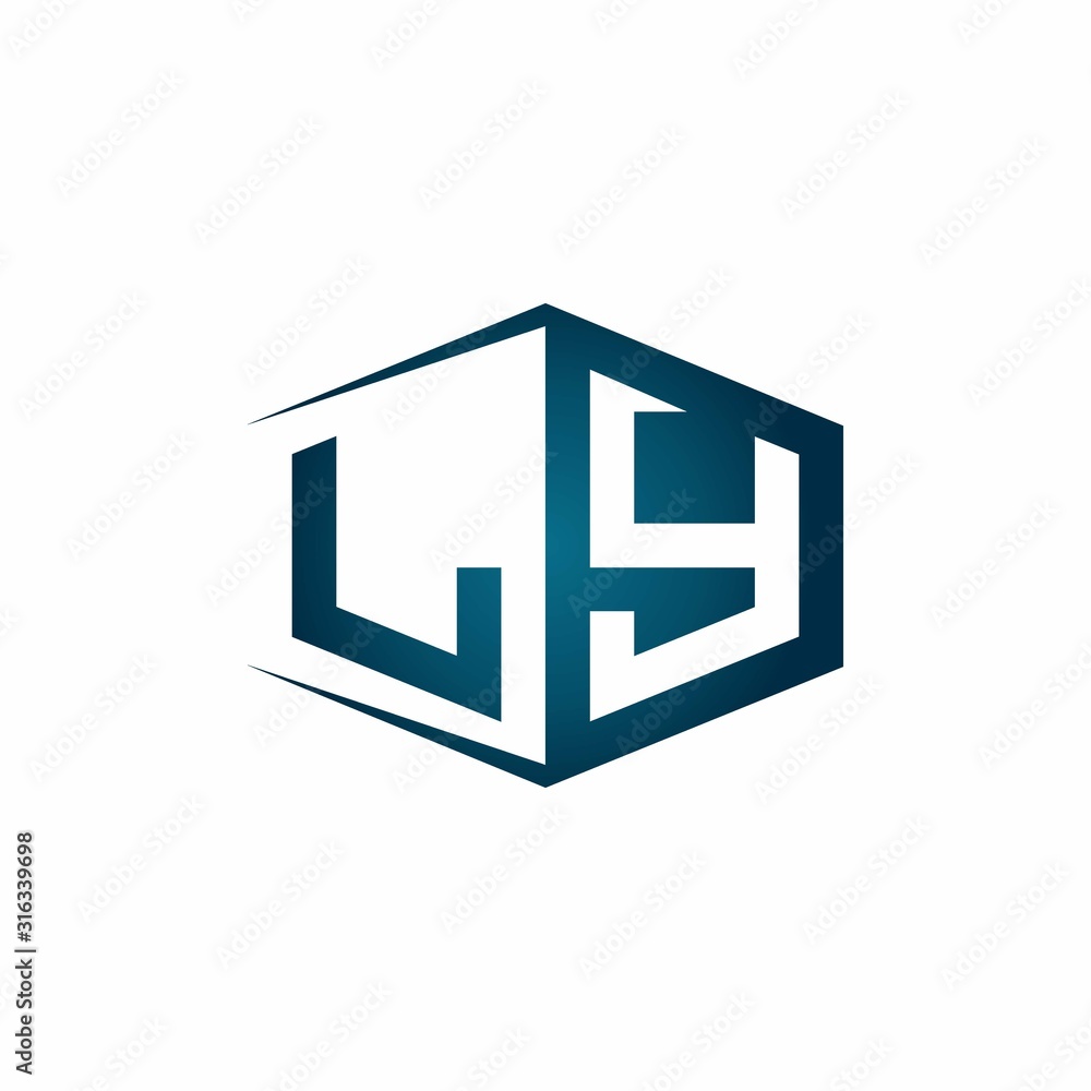 LY monogram logo with hexagon shape and negative space style ribbon design template