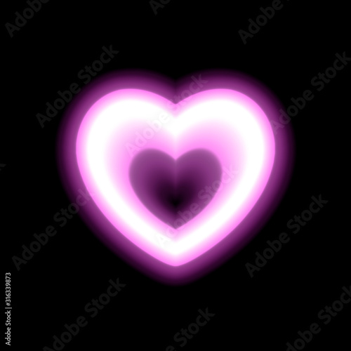 Heart contour neon or pink glow radiant effect of love with space for Valentines day. Decorative holiday design, night of romance concept love. Outline vector art illumination illustration