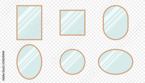 Vector realistic mirrors set with blurry reflection. Mirror frames or mirror decor interior