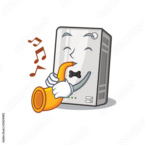 cartoon character style of power bank performance with trumpet