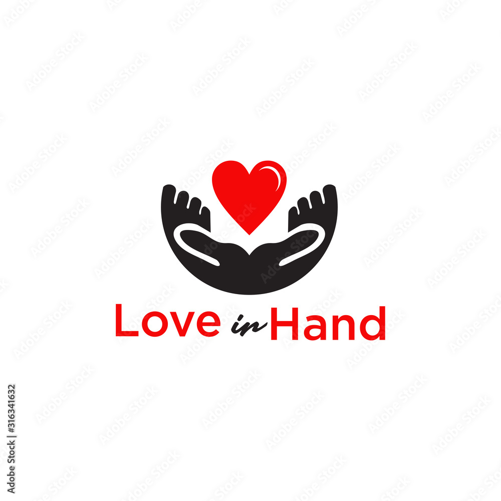 Love in hand logo design vector template
