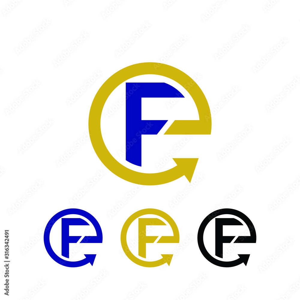 EF letter with arrow sign rounded shape EF letter with arrow sign rounded shape