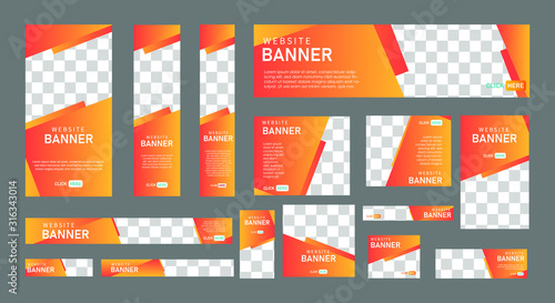 set of creative web banners of standard size with a place for photos.  Business ad banner. Vertical, horizontal and square template. vector illustration EPS 10
