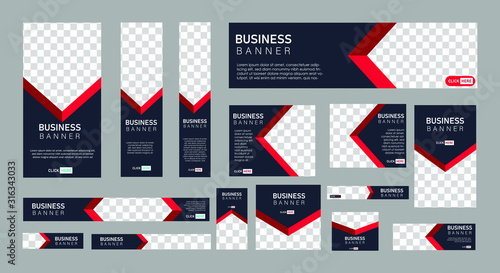 set of creative web banners of standard size with a place for photos.  Business ad banner. Vertical, horizontal and square template. vector illustration EPS 10