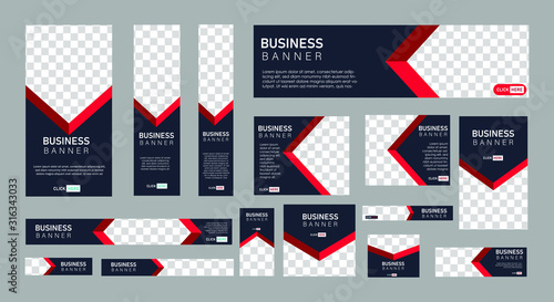 set of creative web banners of standard size with a place for photos. Business ad banner. Vertical, horizontal and square template. vector illustration EPS 10