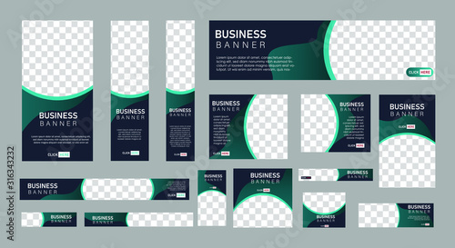 set of creative web banners of standard size with a place for photos.  Business ad banner. Vertical, horizontal and square template. vector illustration EPS 10