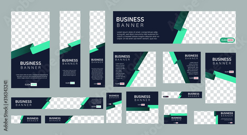 set of creative web banners of standard size with a place for photos.  Business ad banner. Vertical, horizontal and square template. vector illustration EPS 10