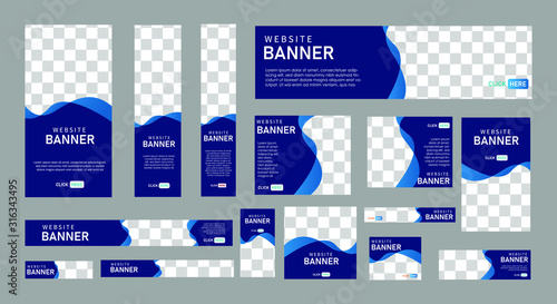 set of creative web banners of standard size with a place for photos.  Business ad banner. Vertical, horizontal and square template. vector illustration EPS 10 photo