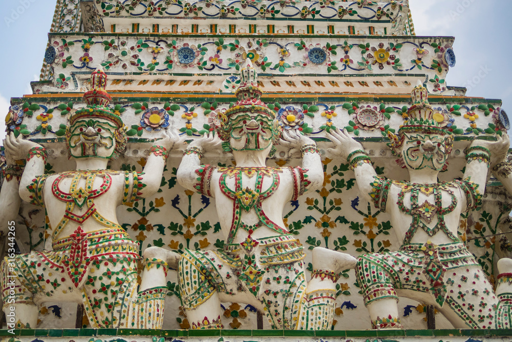Religious sculpture decoration Detail of Wat Arun temple, Bangkok, Thailand. Religious sculpture decoration Detail of Wat Arun temple, Bangkok, Thailand.