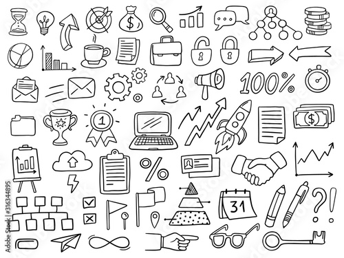 Big set of business icons in doodle style. Vector Illustration can be used in education, bank, It, SaaS, finance, marketing and other business areas. photo