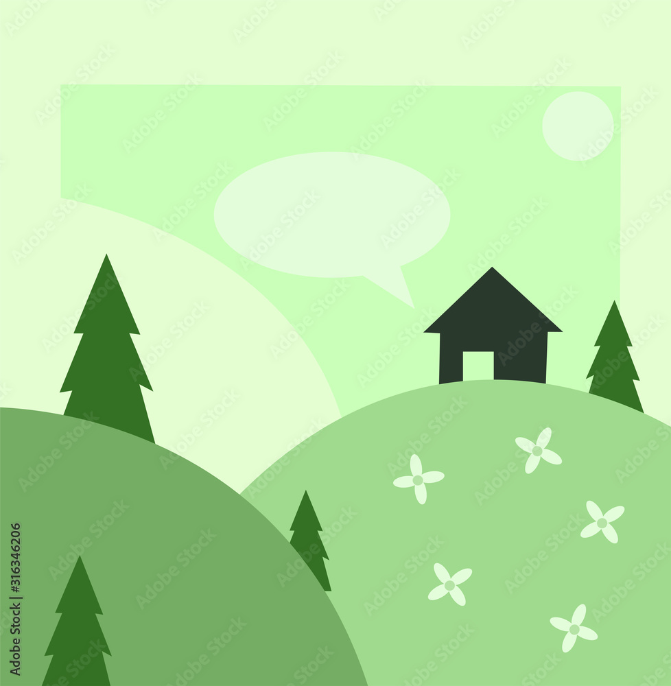 Landscape image with a house with a flat design text input box.