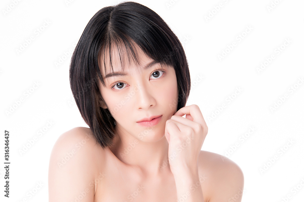 Portrait beautiful young asian woman clean fresh bare skin concept. Asian girl beauty face skincare and health wellness, Facial treatment, Perfect skin, Natural make up, on white background Portrait beautiful young asian woman clean fresh bare skin concept. Asian girl beauty face skincare and health wellness, Facial treatment, Perfect skin, Natural make up, on white background