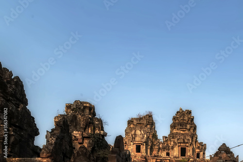 Ruins of Angkor Wat Hindu temple complex Cambodia.