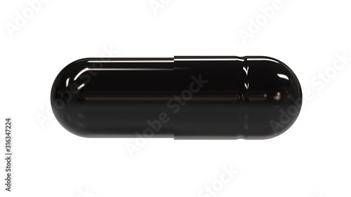 All Black Glossy Capsule Pill. 3D Render Isolaten on White Background. photo