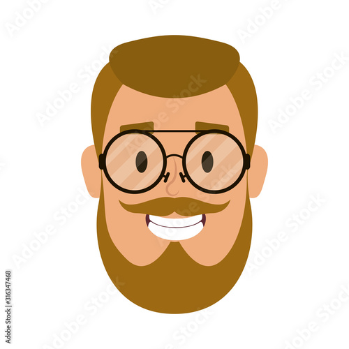 young man head with beard and eyeglasses