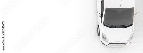 E-mobility, electric delivery cargo van generic top view white layout panorama banner format 3d rendering