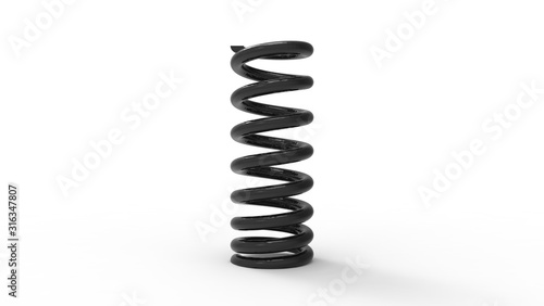 3d rendering of a black spring coil isolated on white background