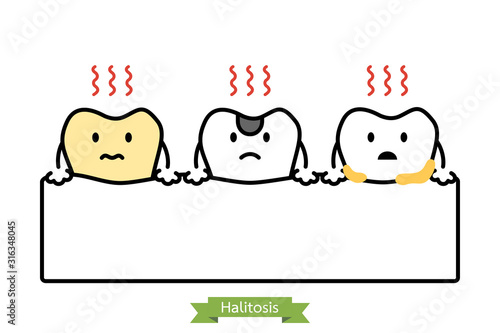 set of tooth is halitosis or bad breath - dental cartoon vector outline flat style