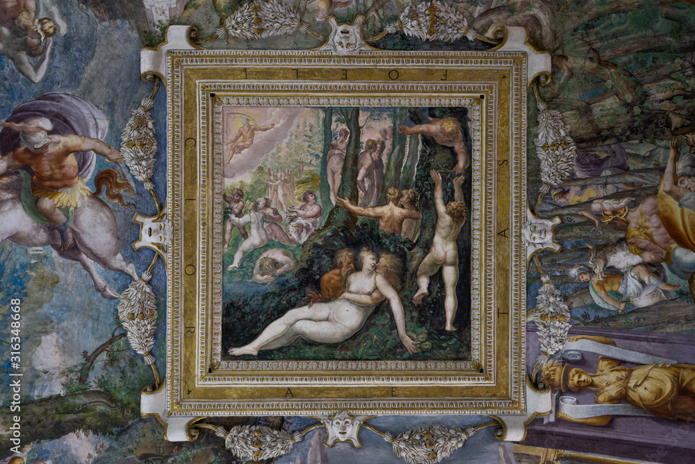 Fresco, Palazzo Ducale building in Parco Ducale park Parma. Emilia Romagna, Italy, Europe.