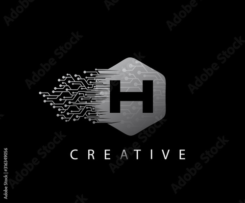 Abstract Initial Letter H Network Technology logo icon vector design concept.