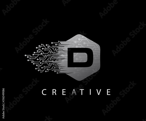 Abstract Initial Letter D Network Technology logo icon vector design concept.