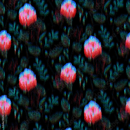 Floral techno glitch surreal flower noisy saturated fantasy future chaos digital effect graphical motif design. Seamless repeat vector eps 10 pattern swatch.