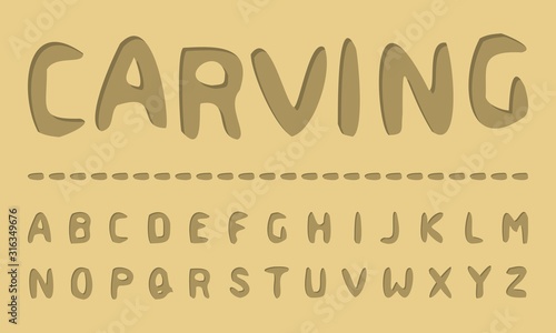Wood Carving Handcrafted Typeface (Vector Font). Organic (Woodcut, Xylograph) Typography. 