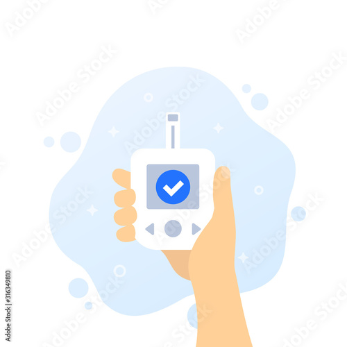Glucose meter or glucometer in hand, vector