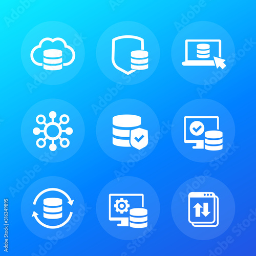 database, data storage and security, vector icons