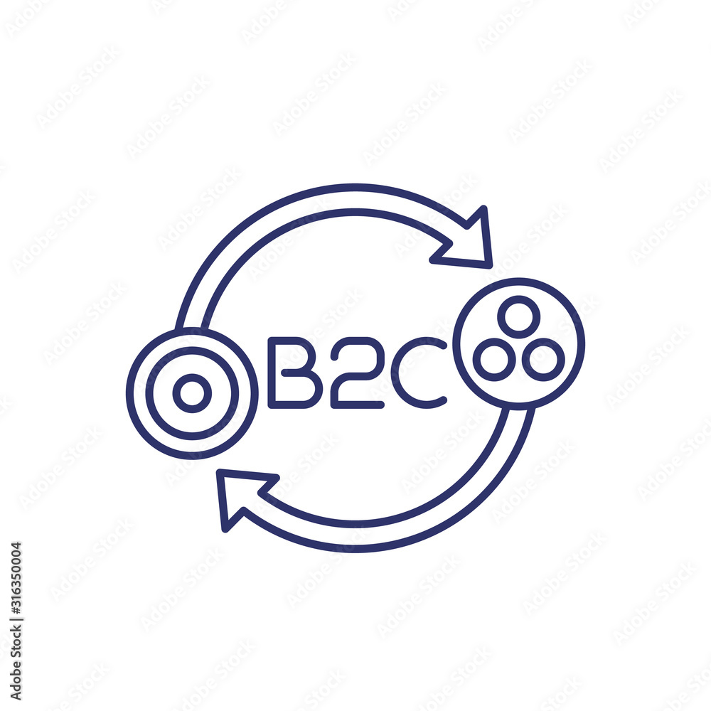 b2c icon on white, line vector