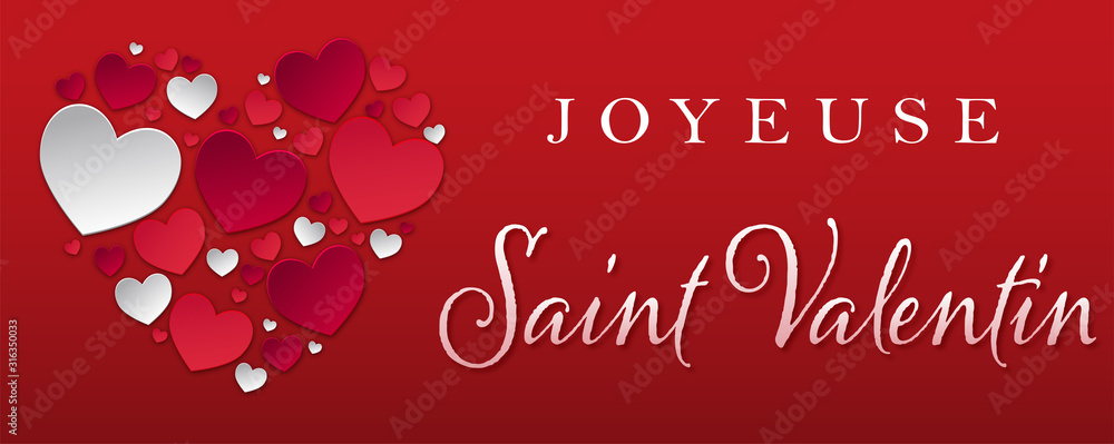 bandeau ou carte joyeuse saint valentin avec coeur rouge et blanc sur fond  rouge en dégradé Stock Vector | Adobe Stock