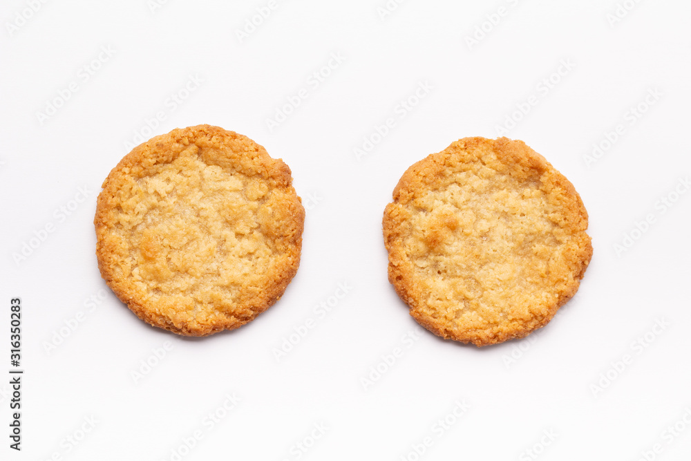 Oatmeal cookies on a white background, food