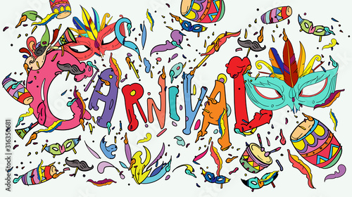 vector doodle illustration of mardi gras. Greeting card, banner, website, promotion, social media story,  and advertisement.