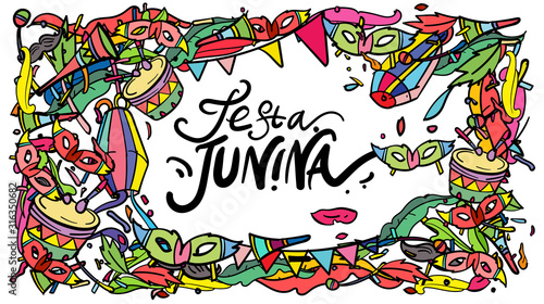 vector doodle illustration of festa junina. Greeting card  banner  website  promotion  social media story   and advertisement.