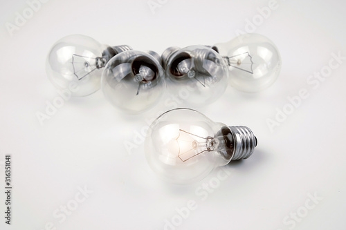 Light bulbs with bright light concetp for creativity, knowledge and organizational leadership.