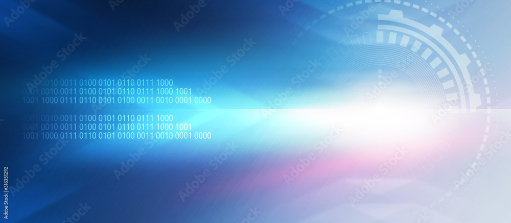 Fototapeta premium Tech abstract dark background. Elements of technology, neon glow. Empty copy space for your text.