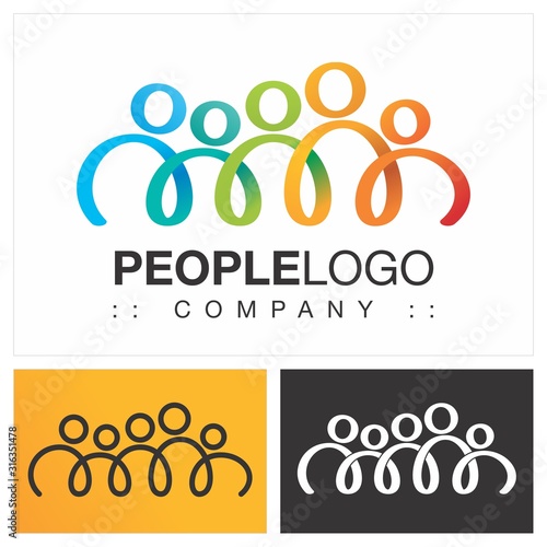 People (Family, Friends, Team, Group) Vector Symbol Company (Association) Logo (Logotype). Spiral, Hands Together, Colorful Style Icon Illustration. Elegant Identity Concept Design Idea Brand Template photo