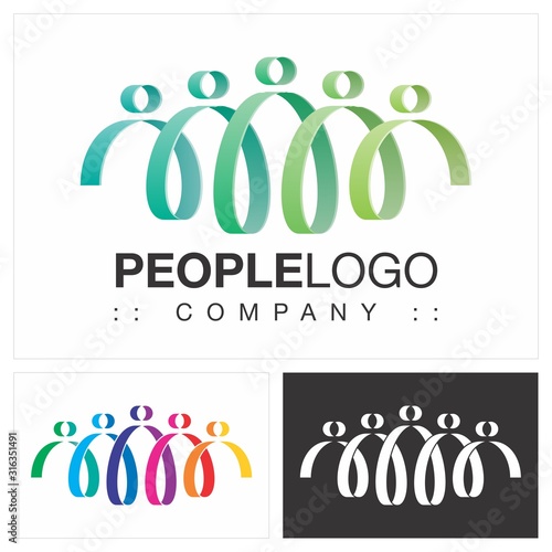 People (Family, Friends, Team, Group) Vector Symbol Company (Association) Logo (Logotype). Spiral, Hands Together, Colorful Style Icon Illustration. Elegant Identity Concept Design Idea Brand Template