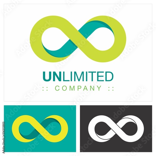 Infinity (Unlimited) Vector Symbol Company Logo. Geometric Layer Style Logotype. Endless icon illustration. Elegant Identity Concept Design Idea Template (Branding). 